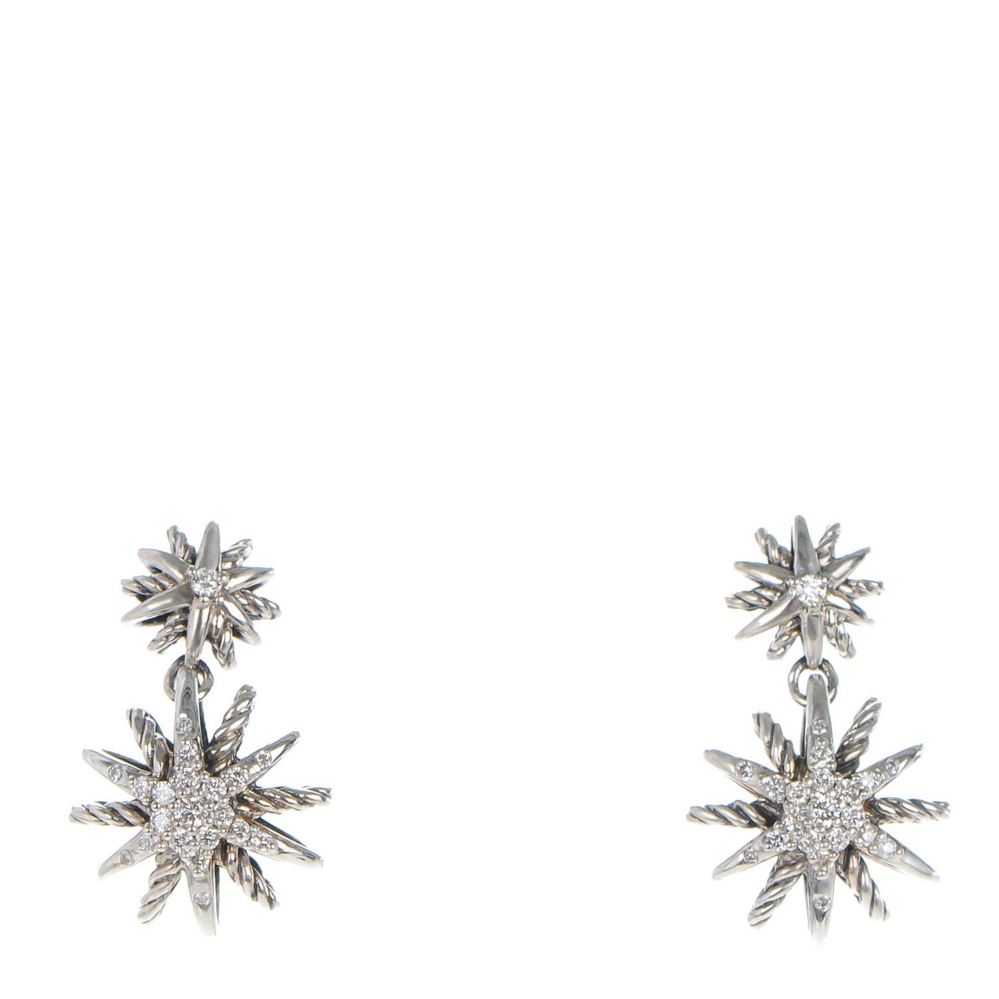 Sterling Silver Diamond Starburst Double Drop Earrings