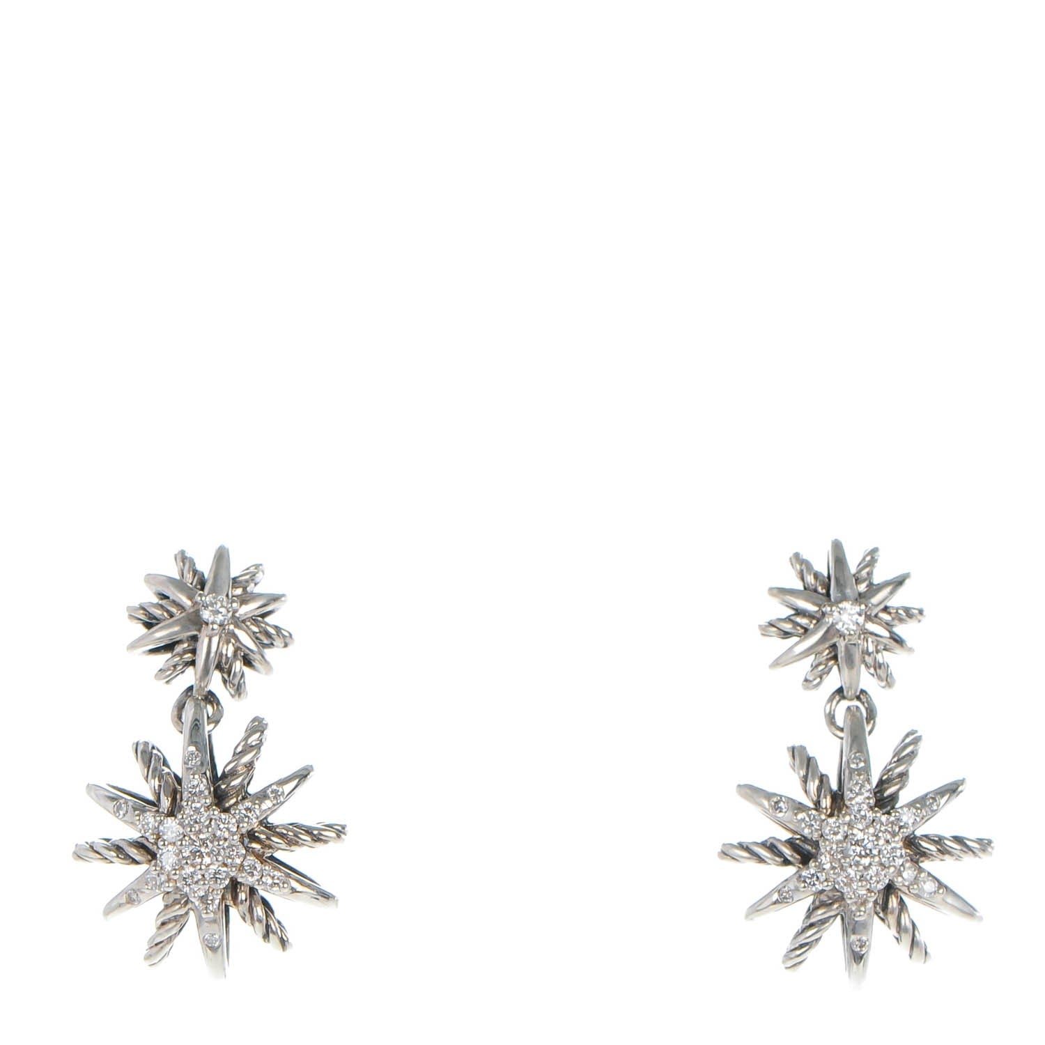 David Yurman Sterling Silver Diamond Starburst Double Drop Earrings 1 of 5