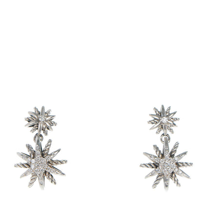 David Yurman Sterling Silver Diamond Starburst Double Drop Earrings 1 of 5