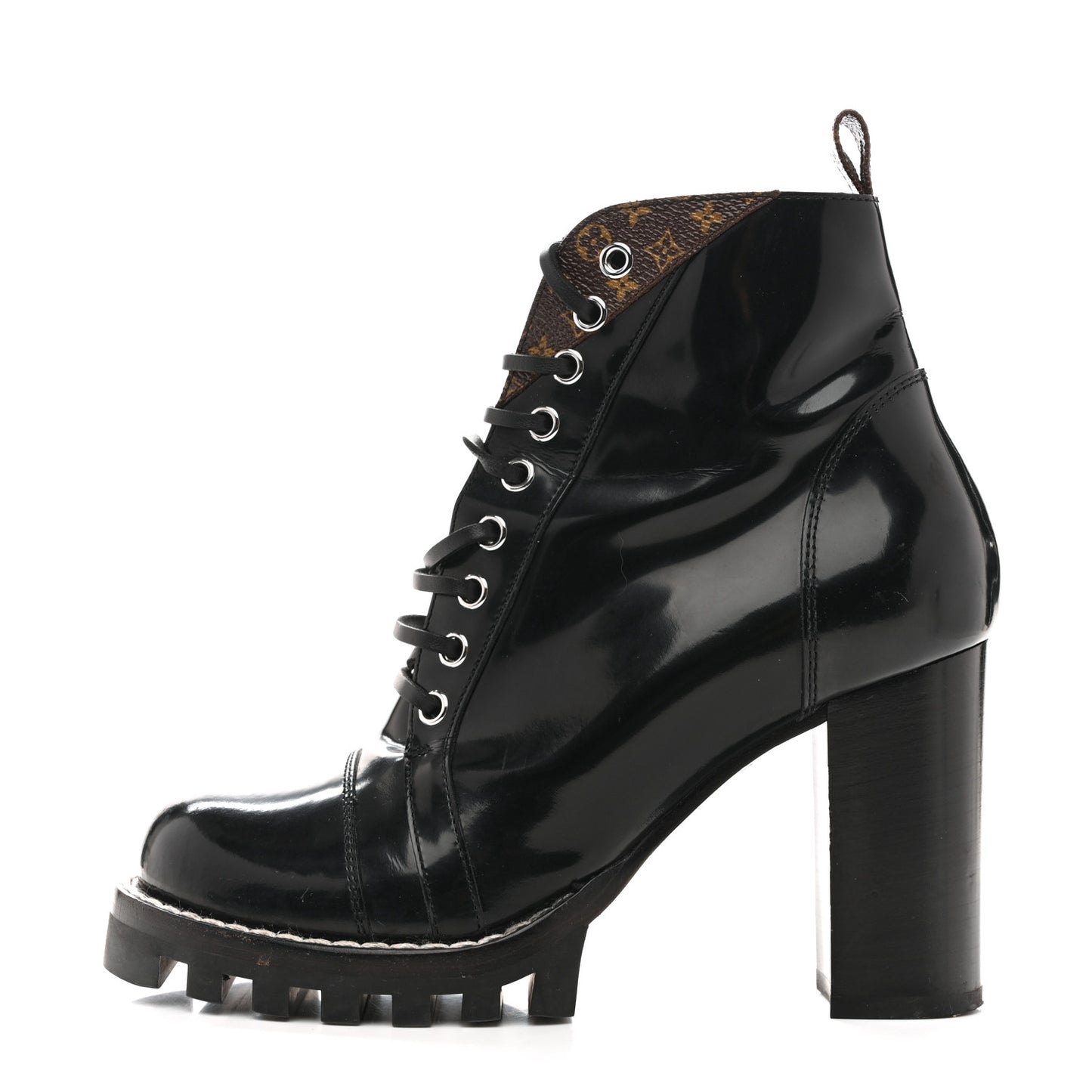Glazed Calfskin Monogram Star Trail Ankle Boots 39 Black
