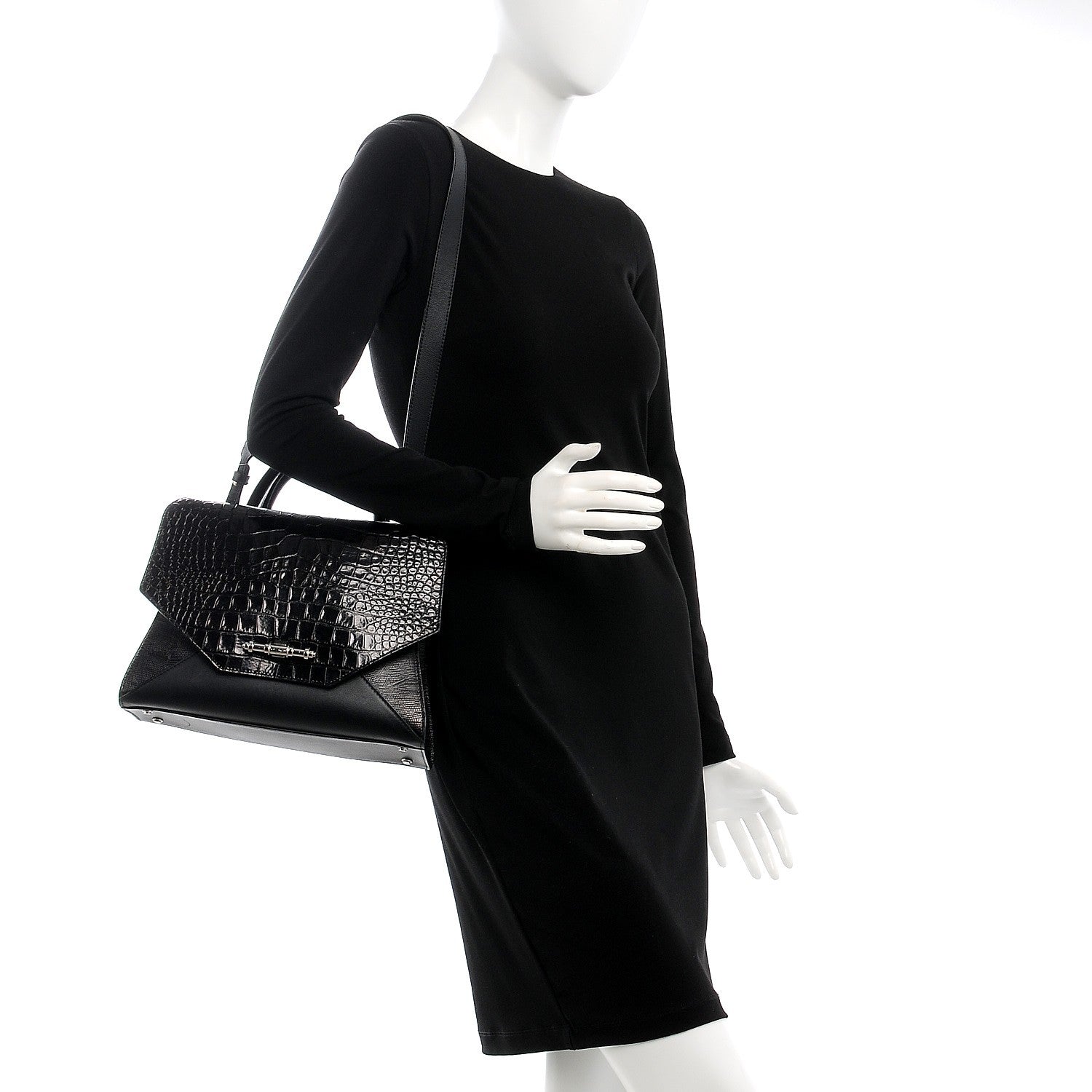 Givenchy Calfskin Crocodile Embossed Small Obsedia Satchel Black 2 of 11