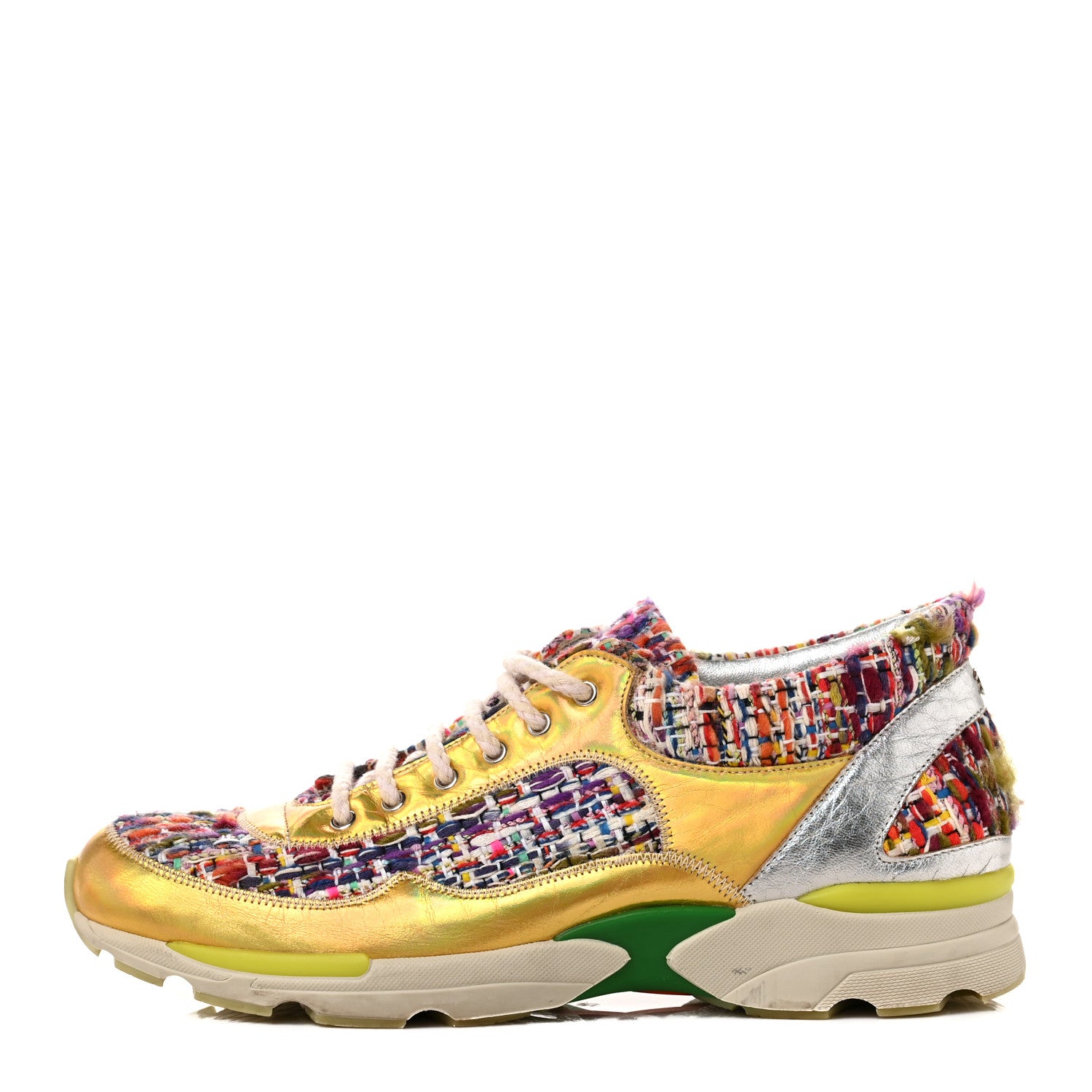 Chanel Tweed Lambskin Runway Sneakers 39 Silver Multicolor 1 of 9