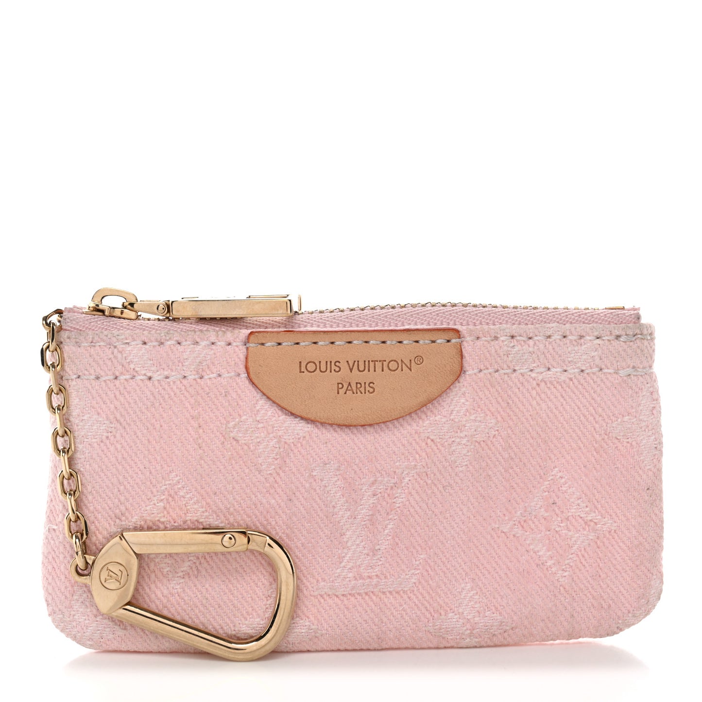 Monogram Denim Key Pouch Washed Pink