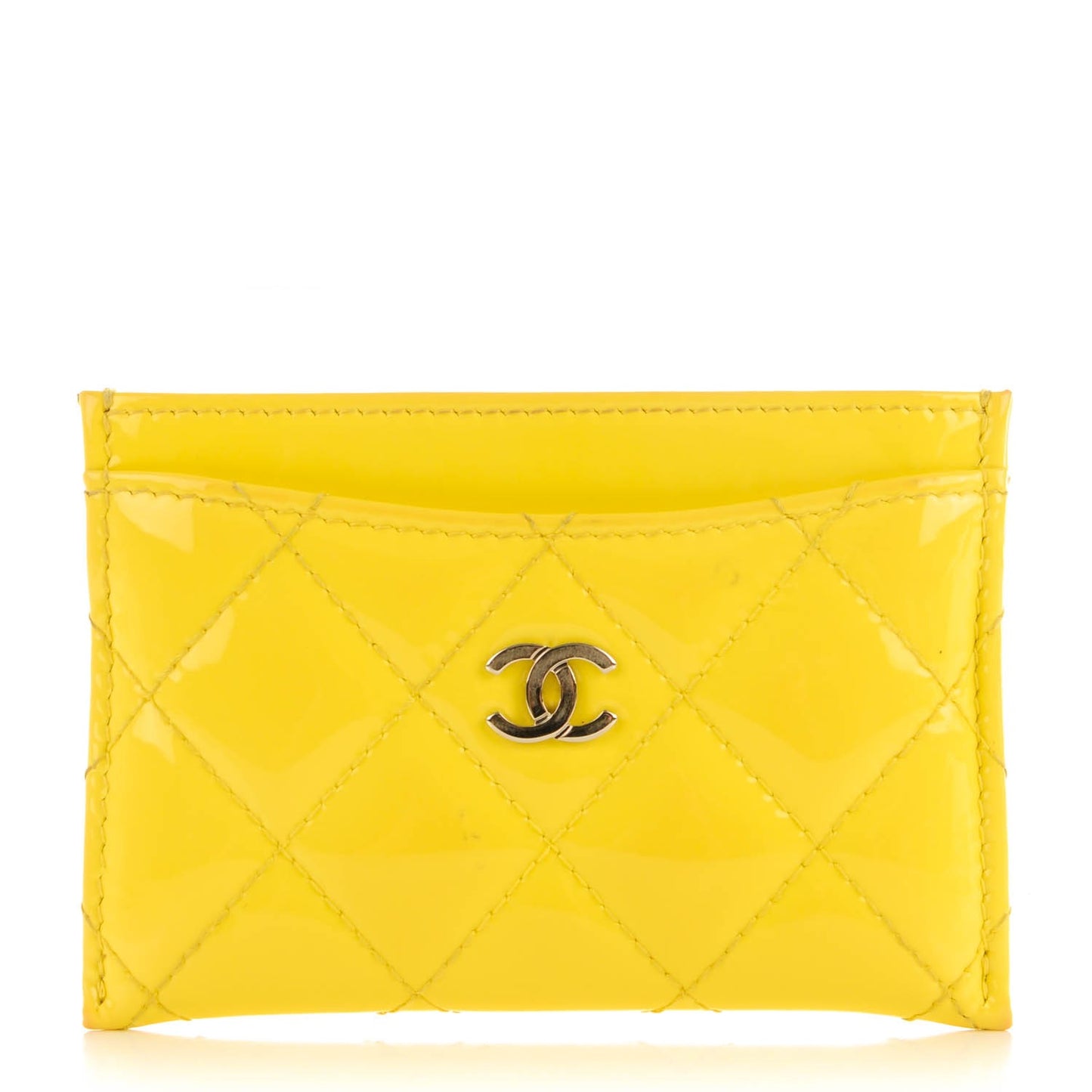 Patent Quilted Card Holder Yellow