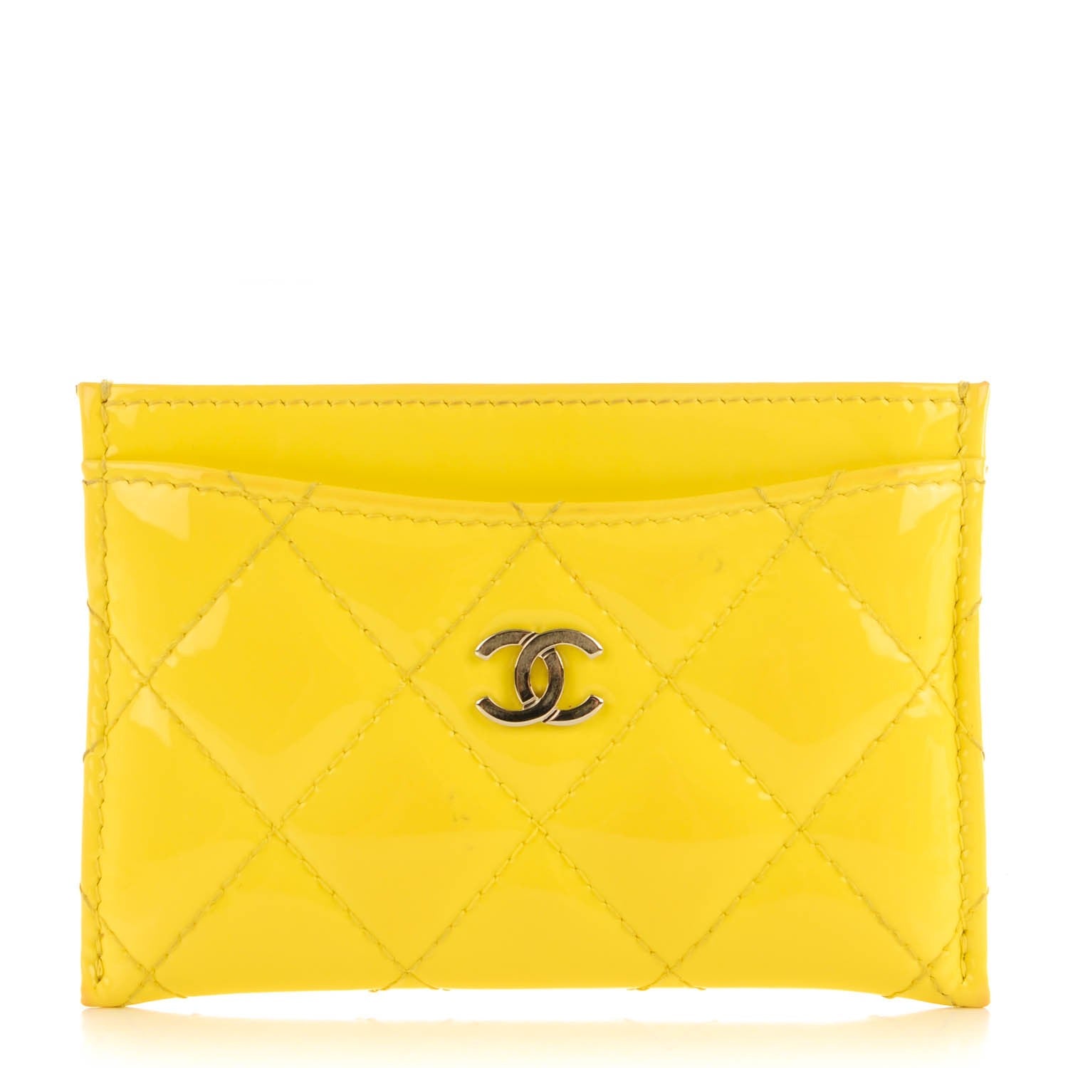 Chanel Patent Quilted Card Holder Yellow 1 of 8
