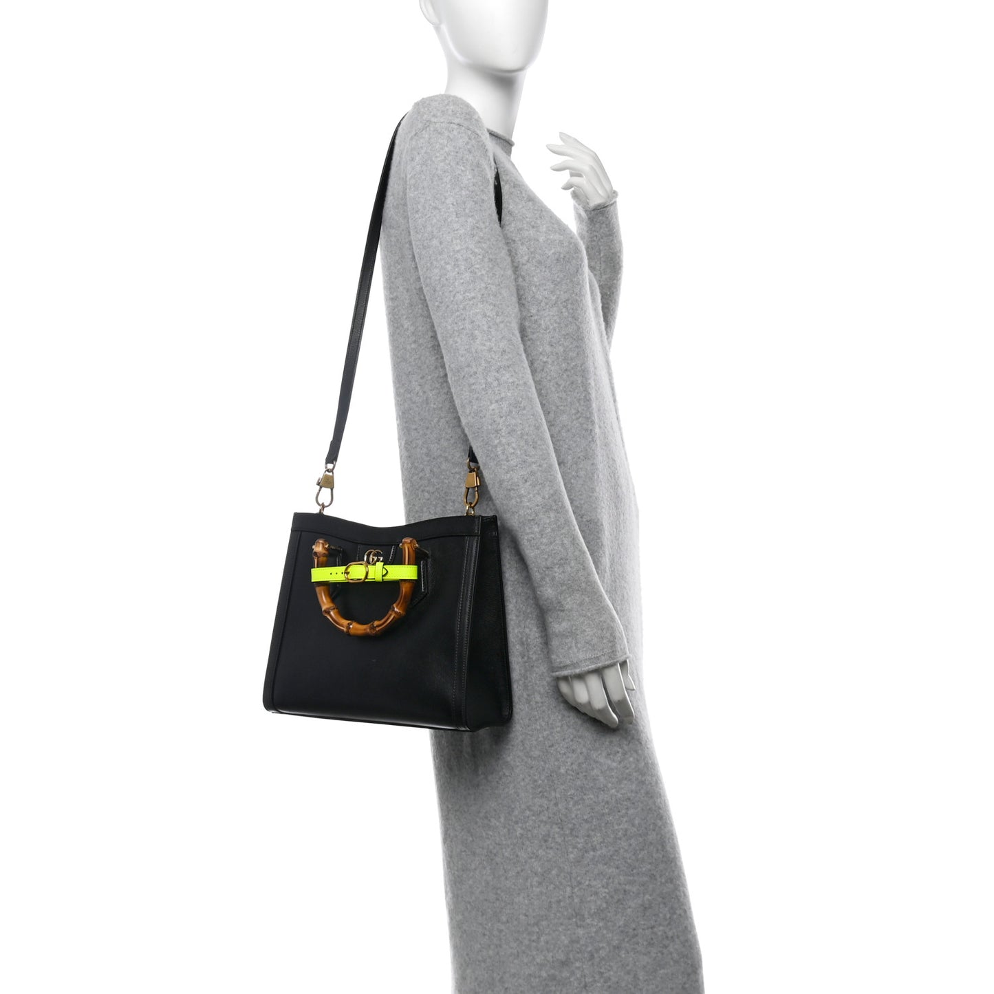 Calfskin Small Diana Tote Bag Black Yellow Fluo