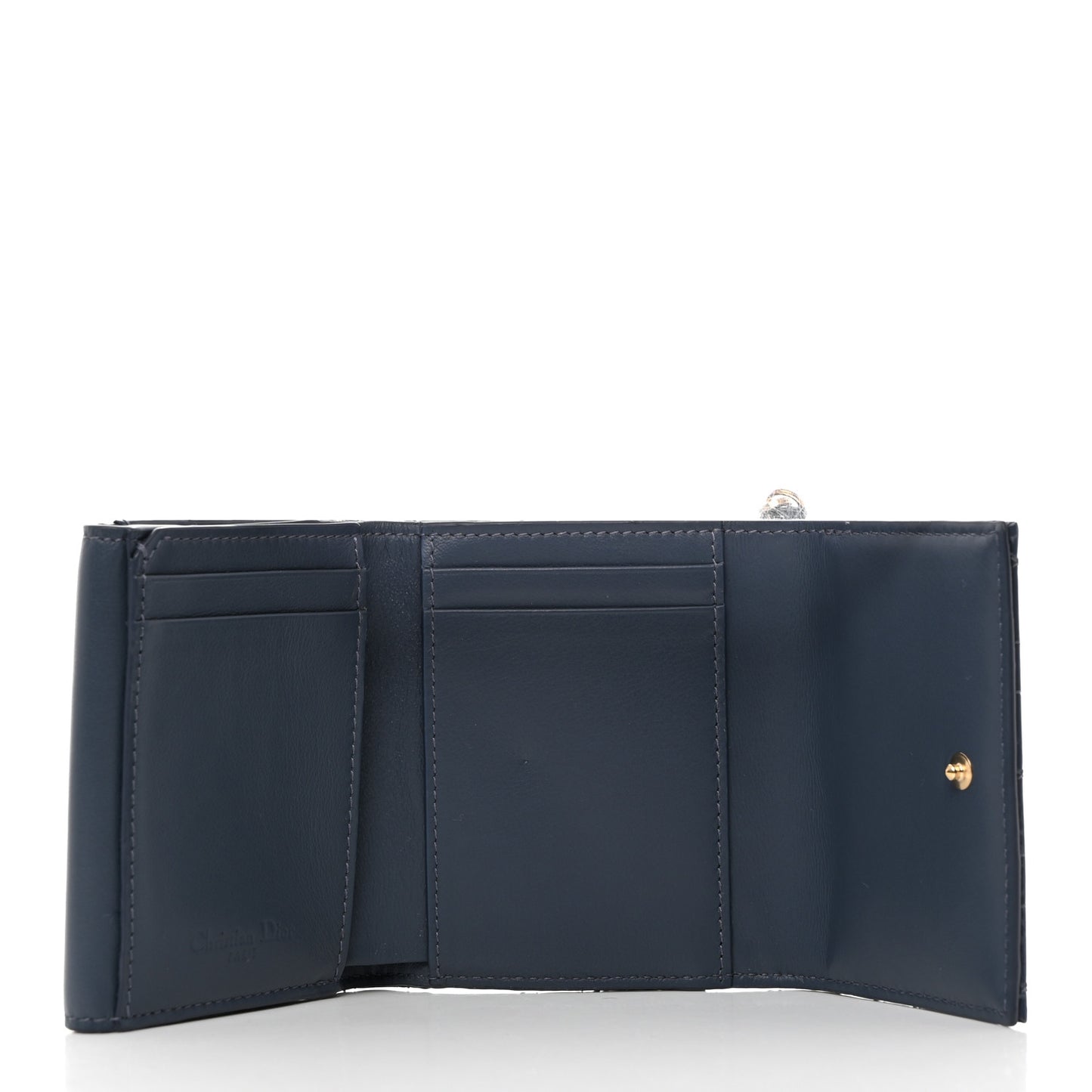 Patent Cannage Lady Dior Lotus Wallet Denim Blue