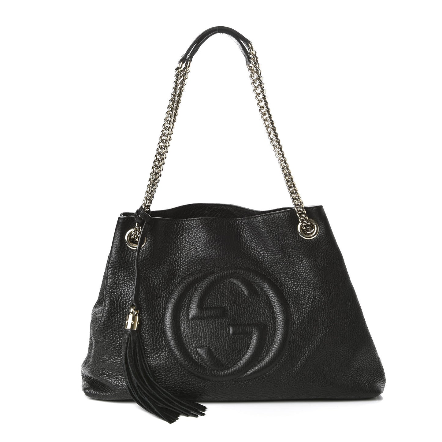 Pebbled Calfskin Medium Soho Chain Shoulder Bag Black