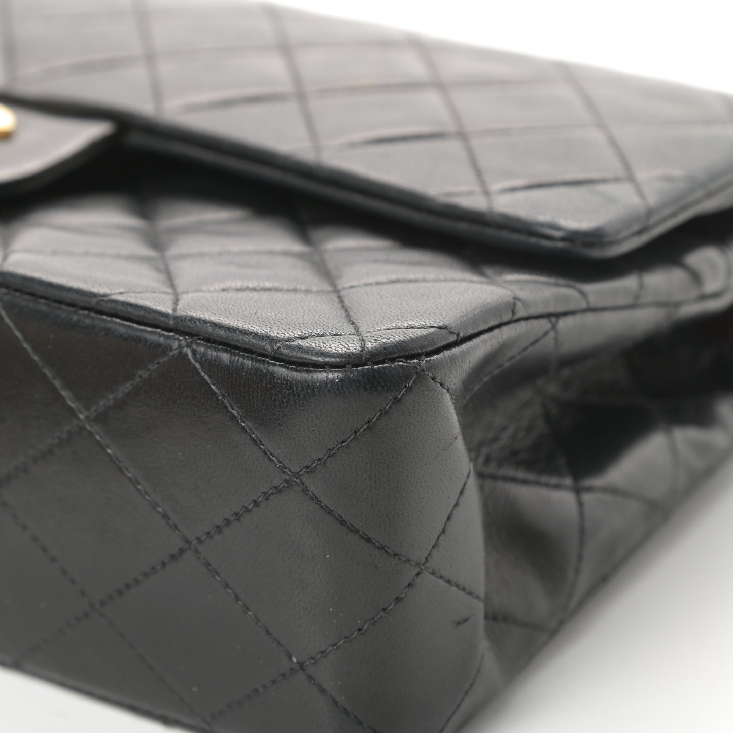 Lambskin Quilted Medium Double Flap Black