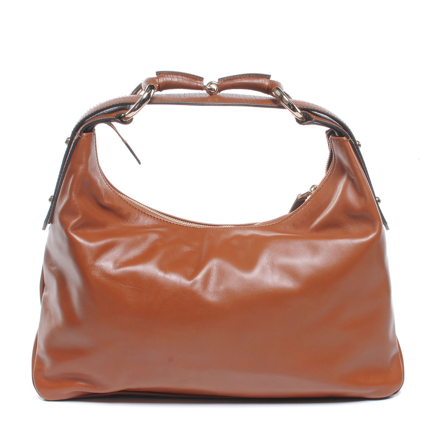 Leather Medium Horsebit Chain Hobo Tan