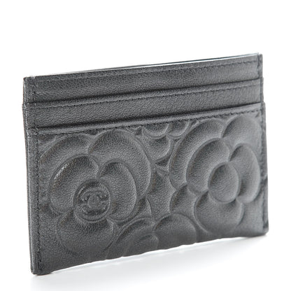 Chanel Goatskin Camellia Embossed Card Holder Anthracite 3 of 9