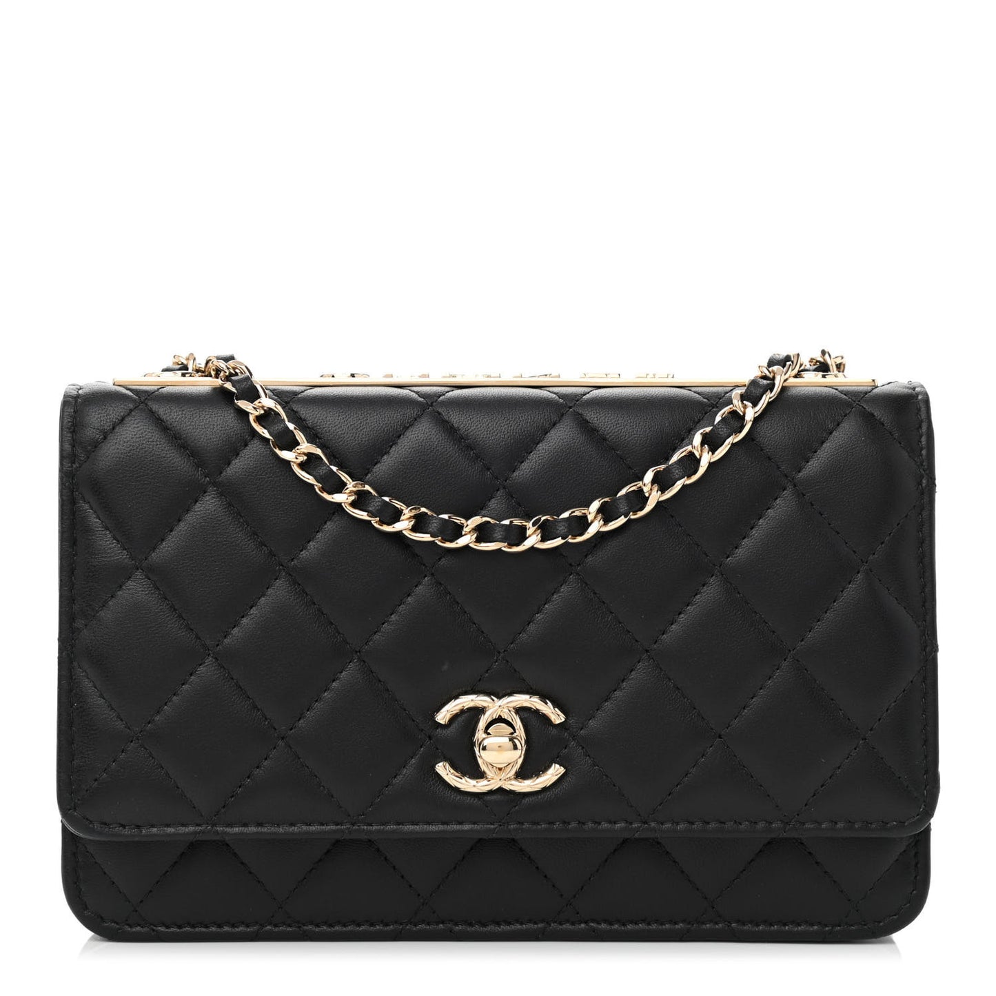 Lambskin Quilted Trendy CC Wallet On Chain WOC Black