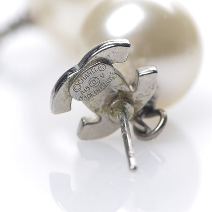 Chanel Crystal Pearl CC Drop Earrings Silver 4 of 5