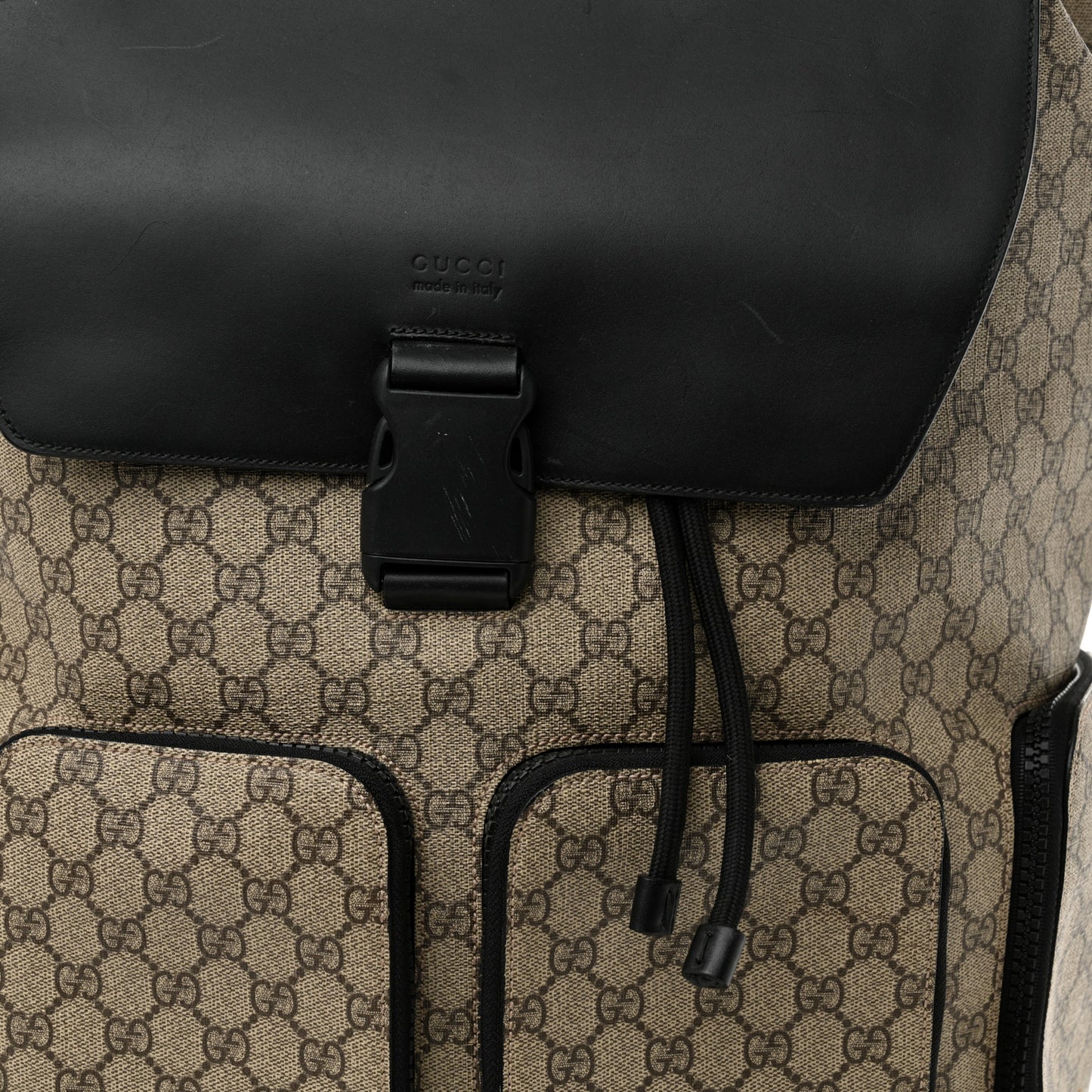 GG Supreme Monogram Single Buckle Backpack Beige Black