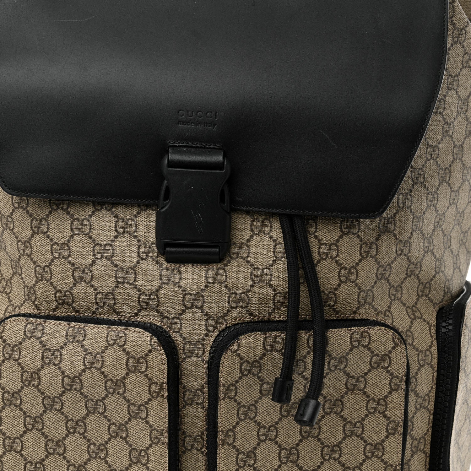 Gucci GG Supreme Monogram Single Buckle Backpack Beige Black 9 of 18