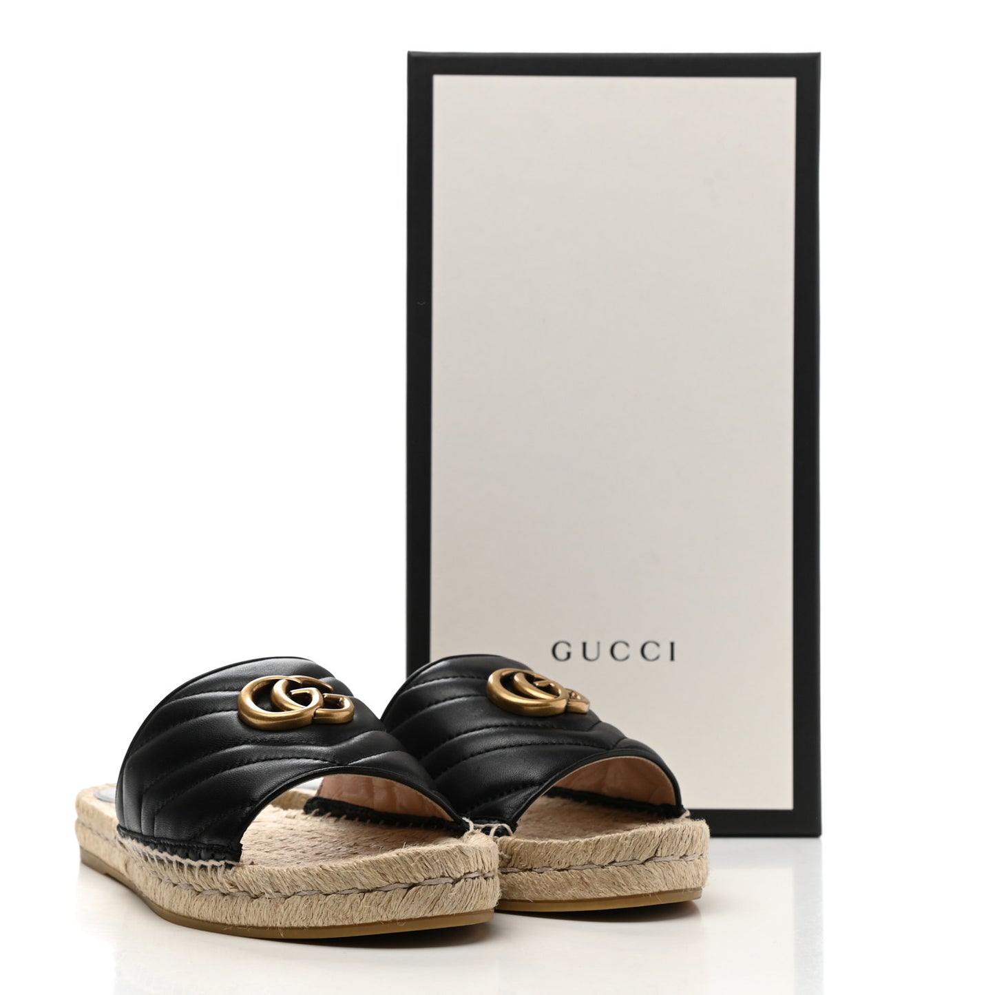 Nappa Matelasse GG Marmont Espadrille Slide Sandals 40.5 Black
