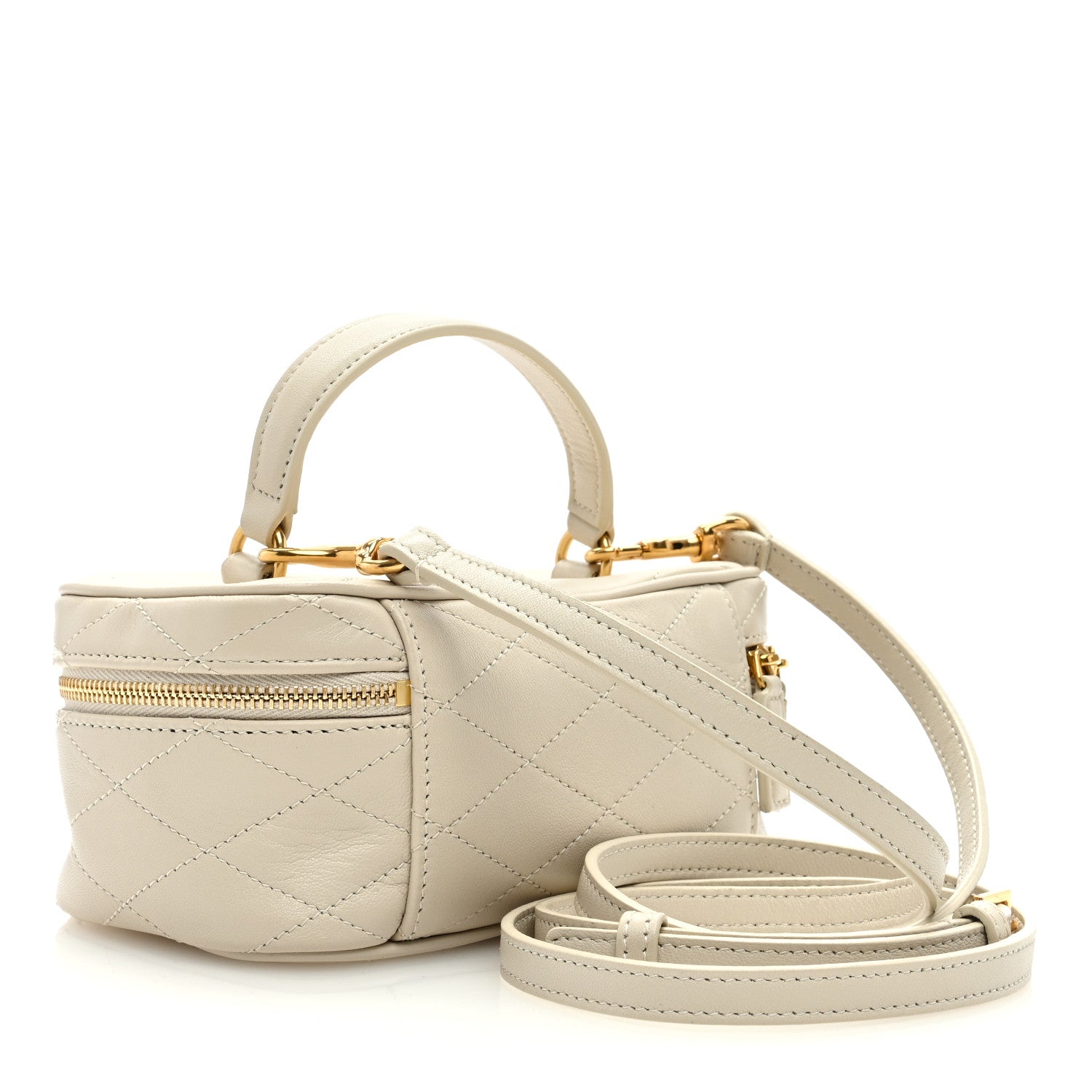 Saint Laurent Grain De Poudre Quilted Vanity Bag Top Handle Crema Soft 3 of 12