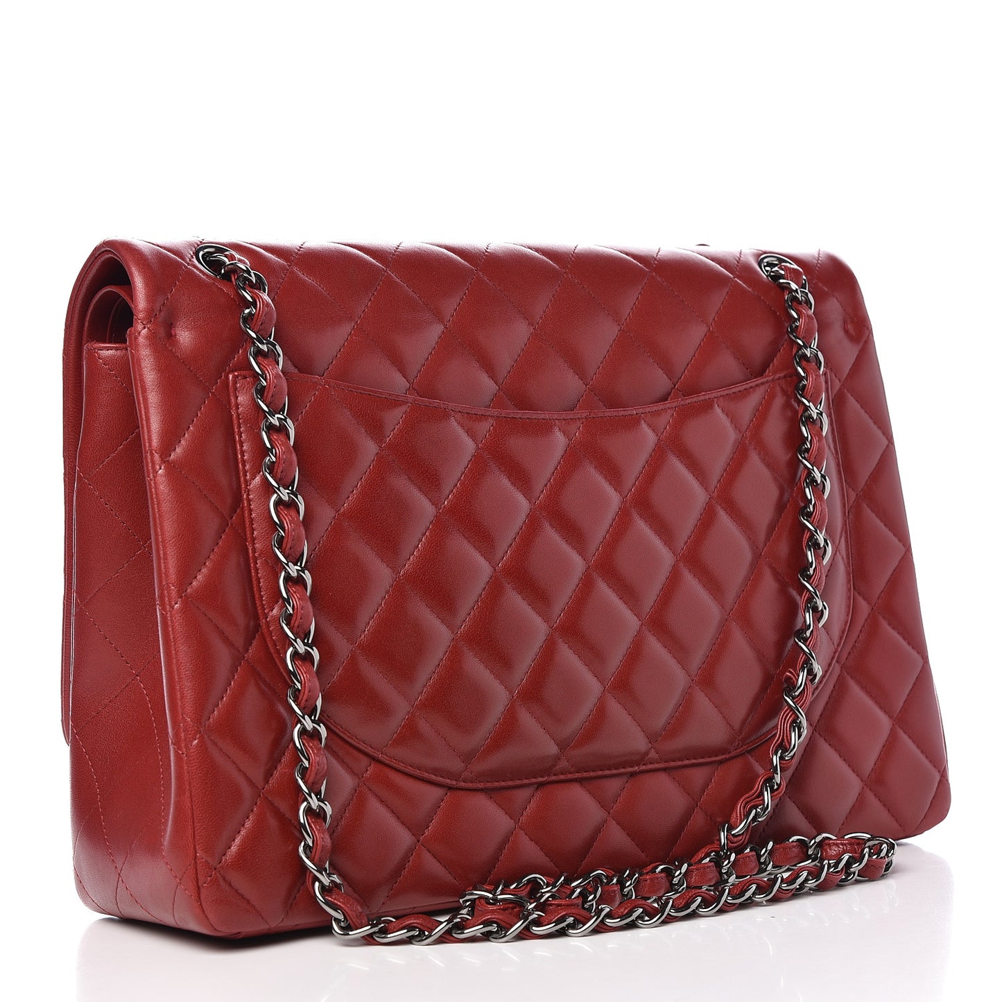 Lambskin Quilted Maxi Double Flap Dark Red
