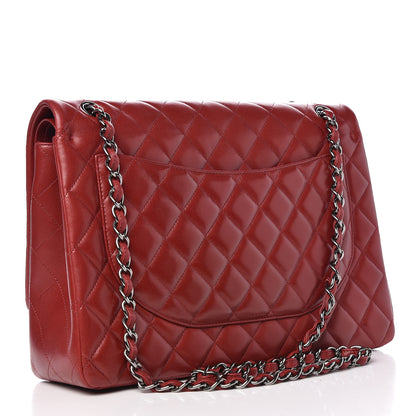 Chanel Lambskin Quilted Maxi Double Flap Dark Red 3 of 14