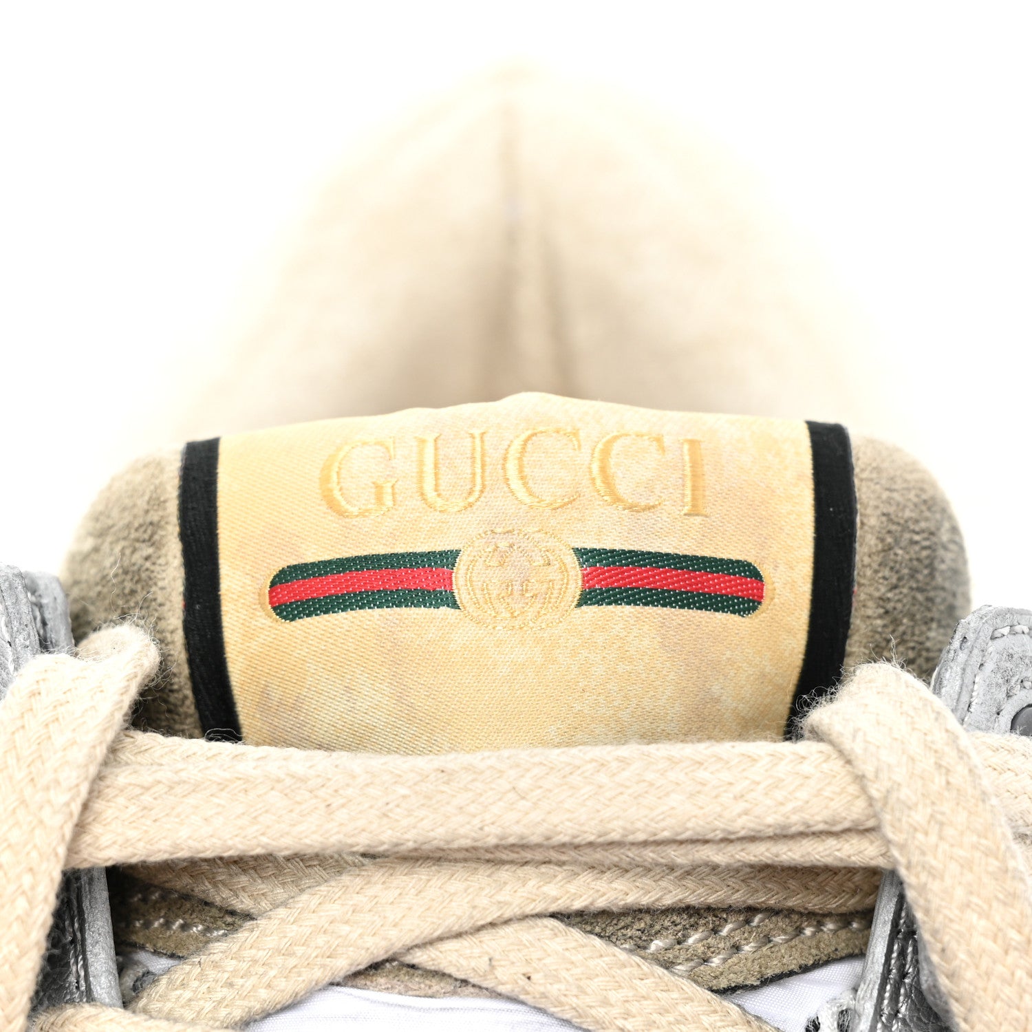 Gucci Metallic Calfskin Suede Womens Ultrapace Sneakers 36 Silver Oatmeal 8 of 8
