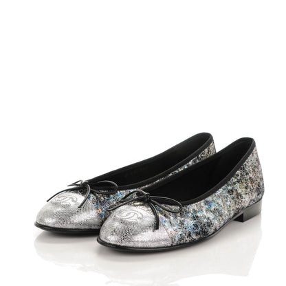 Chanel Metallic Calfskin Hologram Cap Toe Ballerina Flats 37 Silver 4 of 8