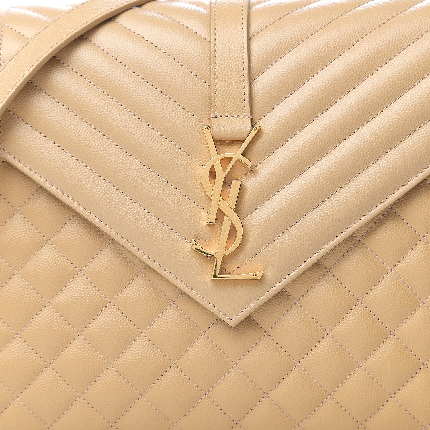 Saint Laurent Grain De Poudre Mixed Matelasse Large Triquilt Monogram Satchel Nude Powder 9 of 9