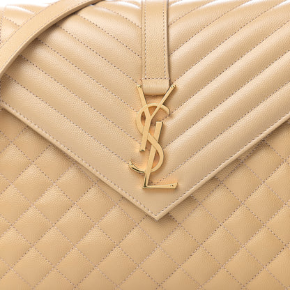 Saint Laurent Grain De Poudre Mixed Matelasse Large Triquilt Monogram Satchel Nude Powder 9 of 9
