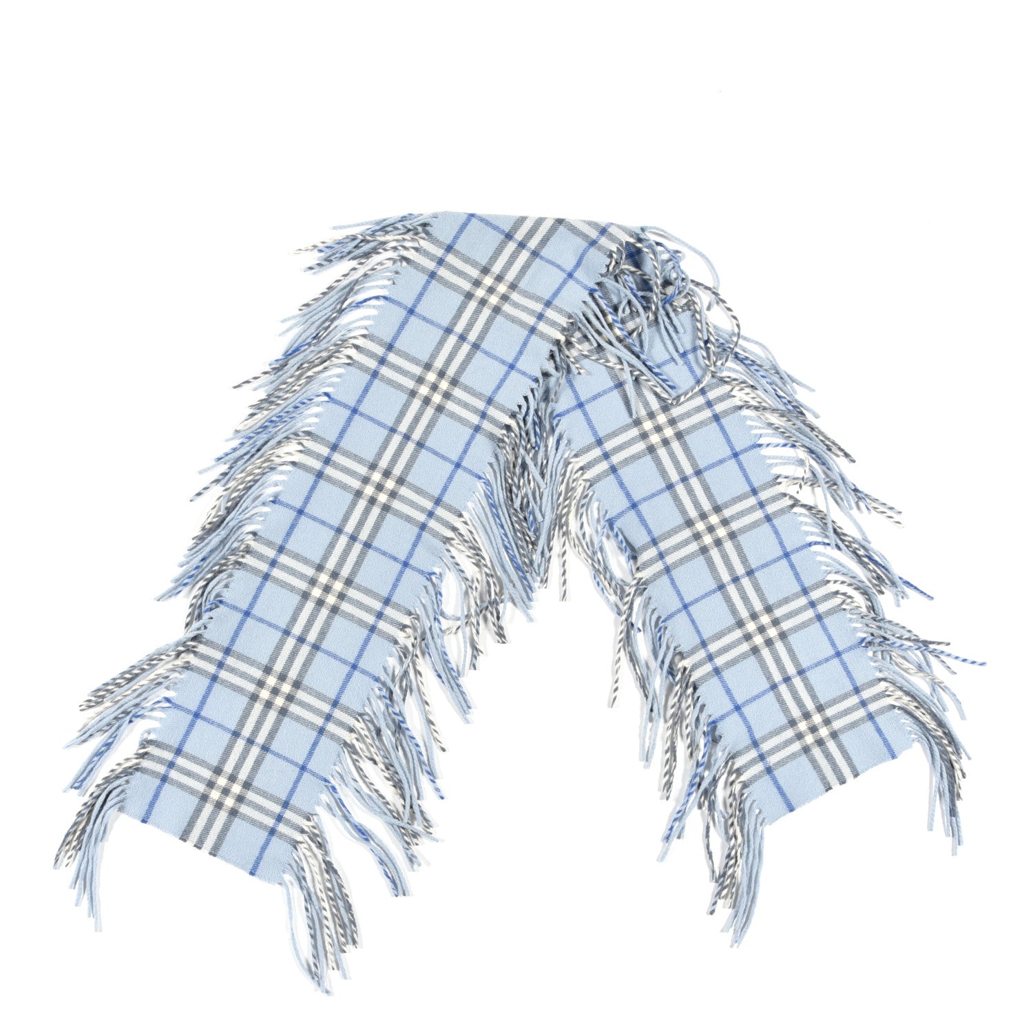 Burberry Cashmere Check Happy Fringe Scarf Light Blue 2 of 3