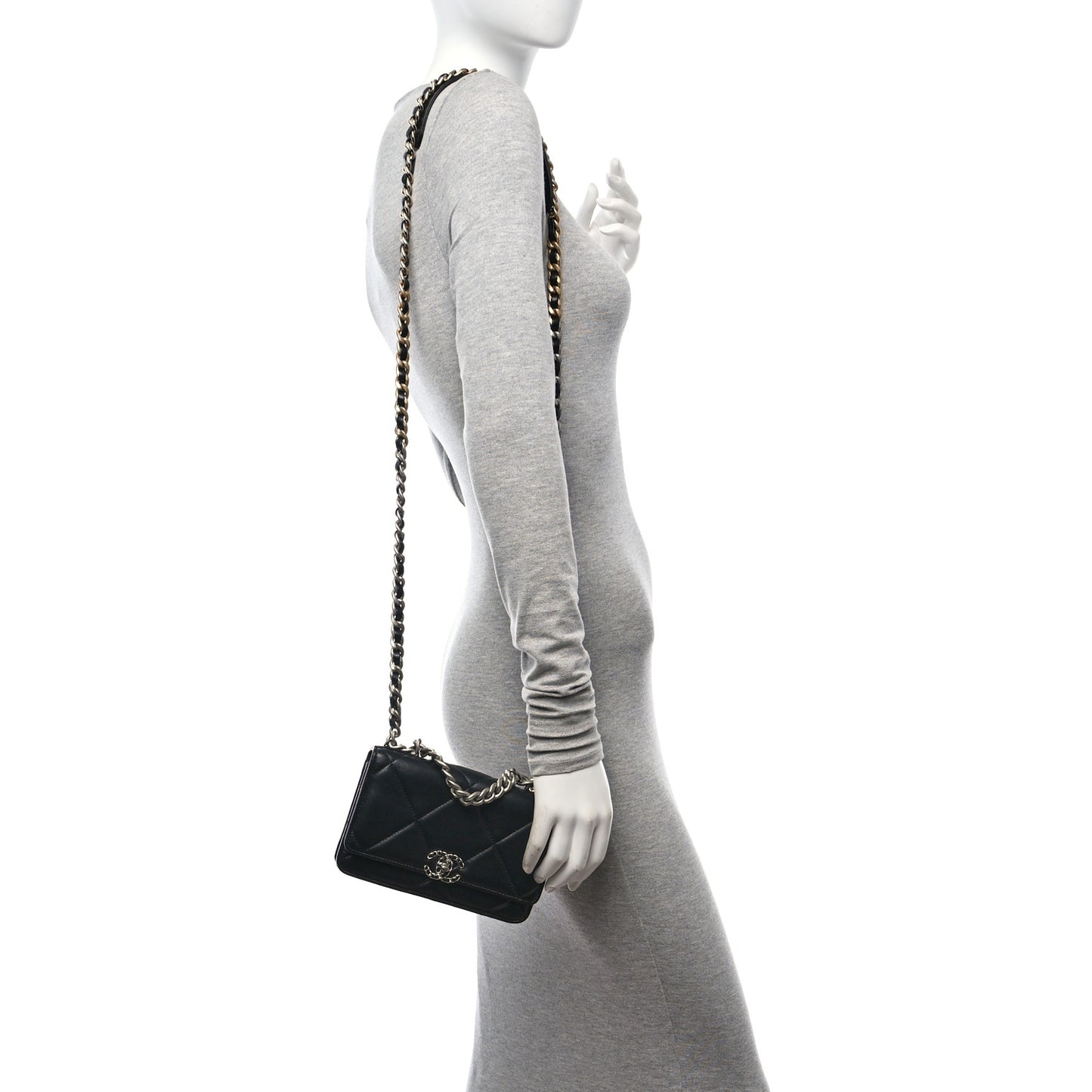 Lambskin Quilted Chanel 19 Wallet On Chain WOC Black