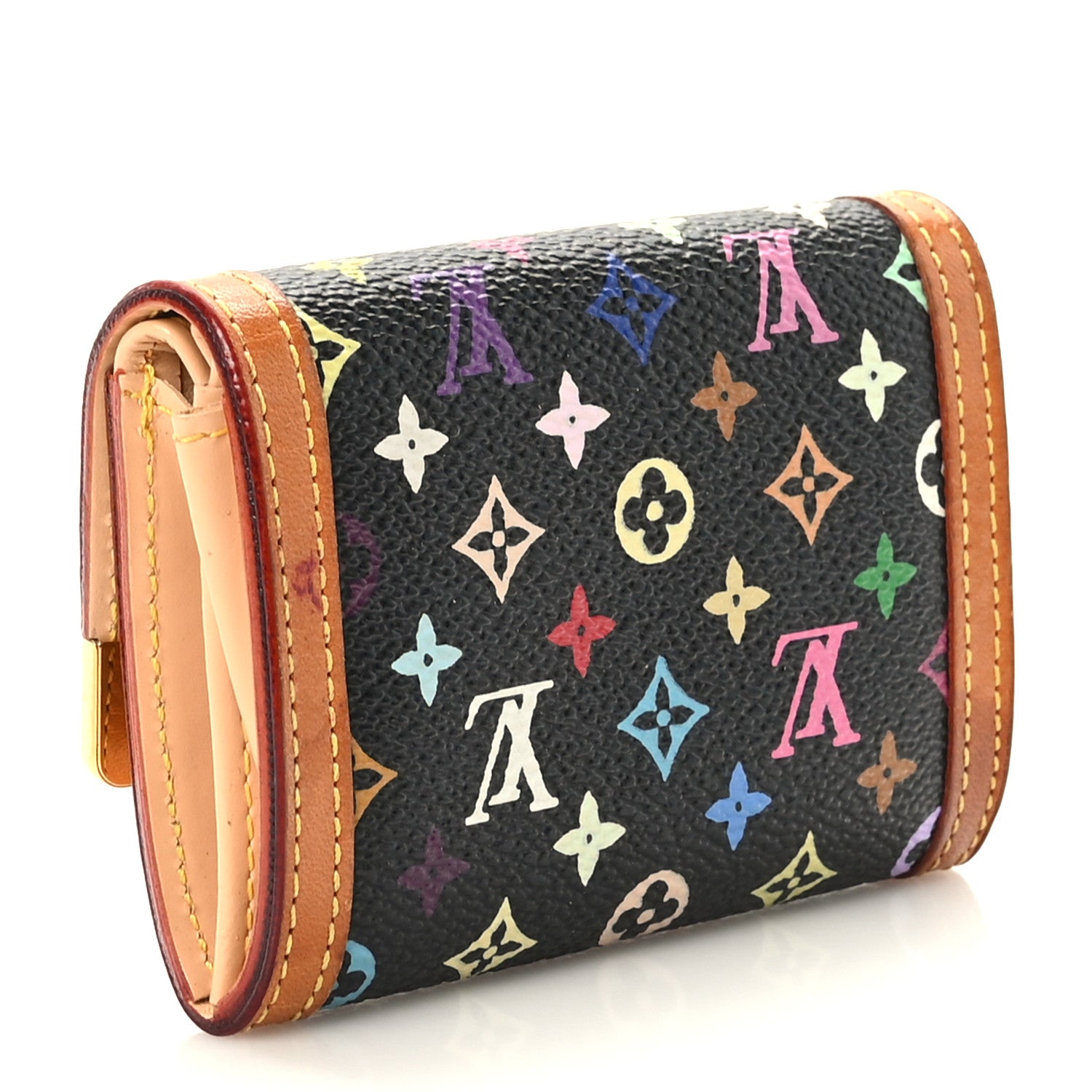 Louis Vuitton Monogram Multicolor Porte-Monnaie Plat Coin Purse Black 3 of 7