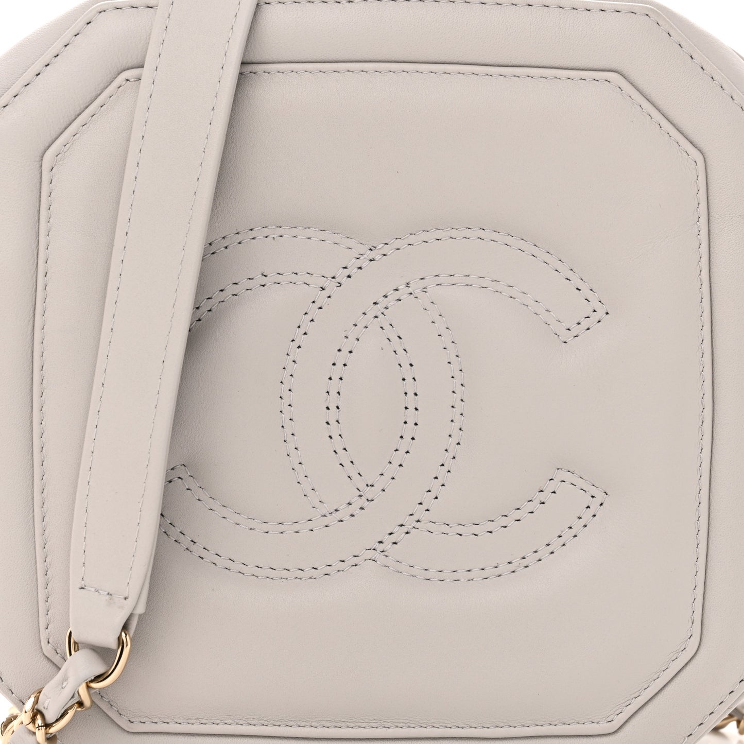Calfskin Quilted CC Stitched Crossbody Camera Case Light Grey