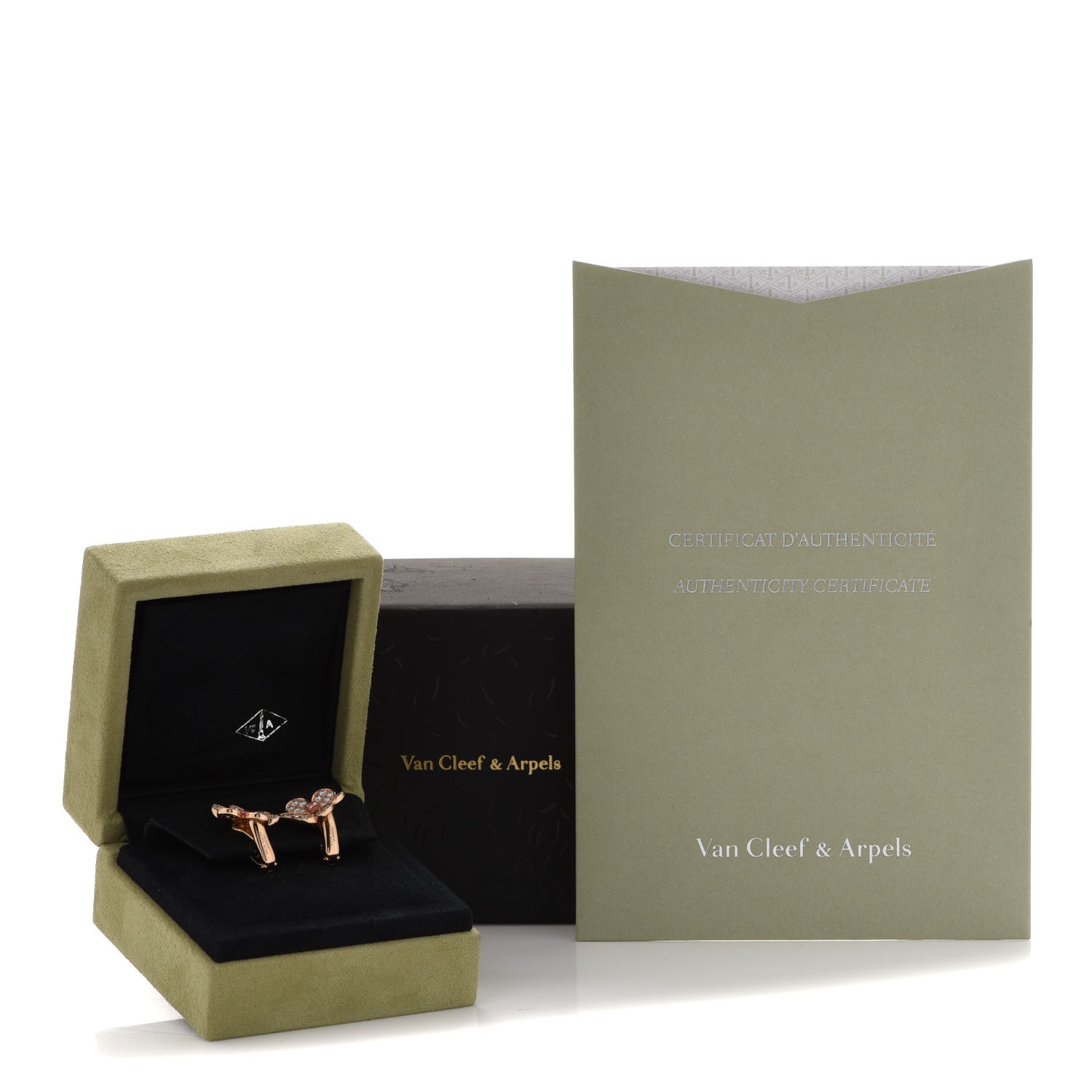 Van Cleef & Arpels 18K Rose Gold Diamond Pink Sapphire Small Frivole Earrings 5 of 5