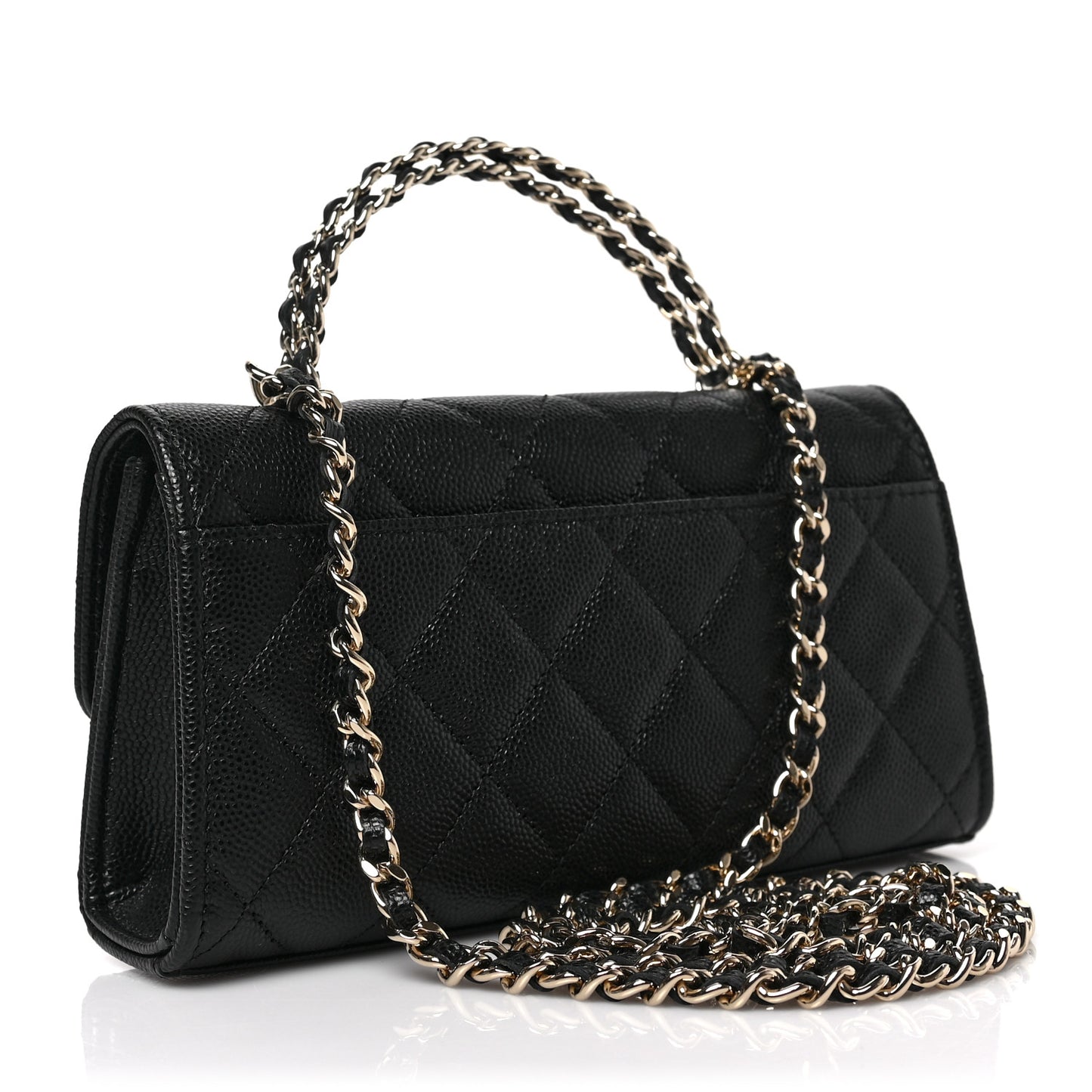 Caviar Quilted Chain Match Top Handle Phone Holder With Chain Black