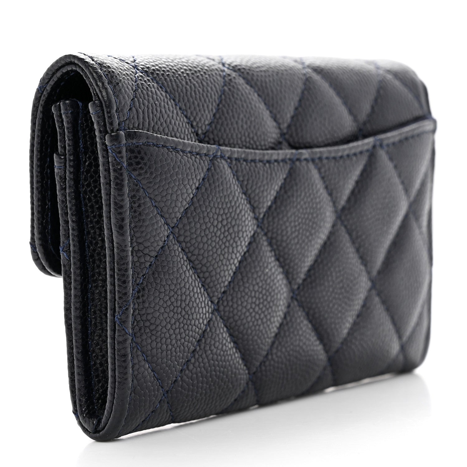 Chanel Caviar Quilted Flap Card Holder Wallet Navy Blue 3 of 10