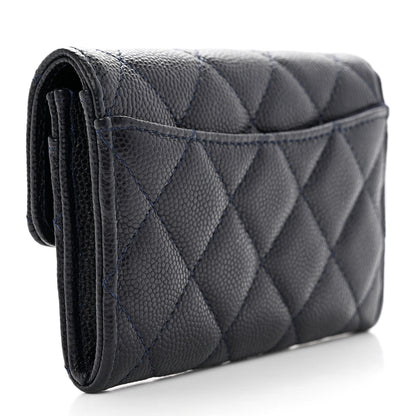 Chanel Caviar Quilted Flap Card Holder Wallet Navy Blue 3 of 10