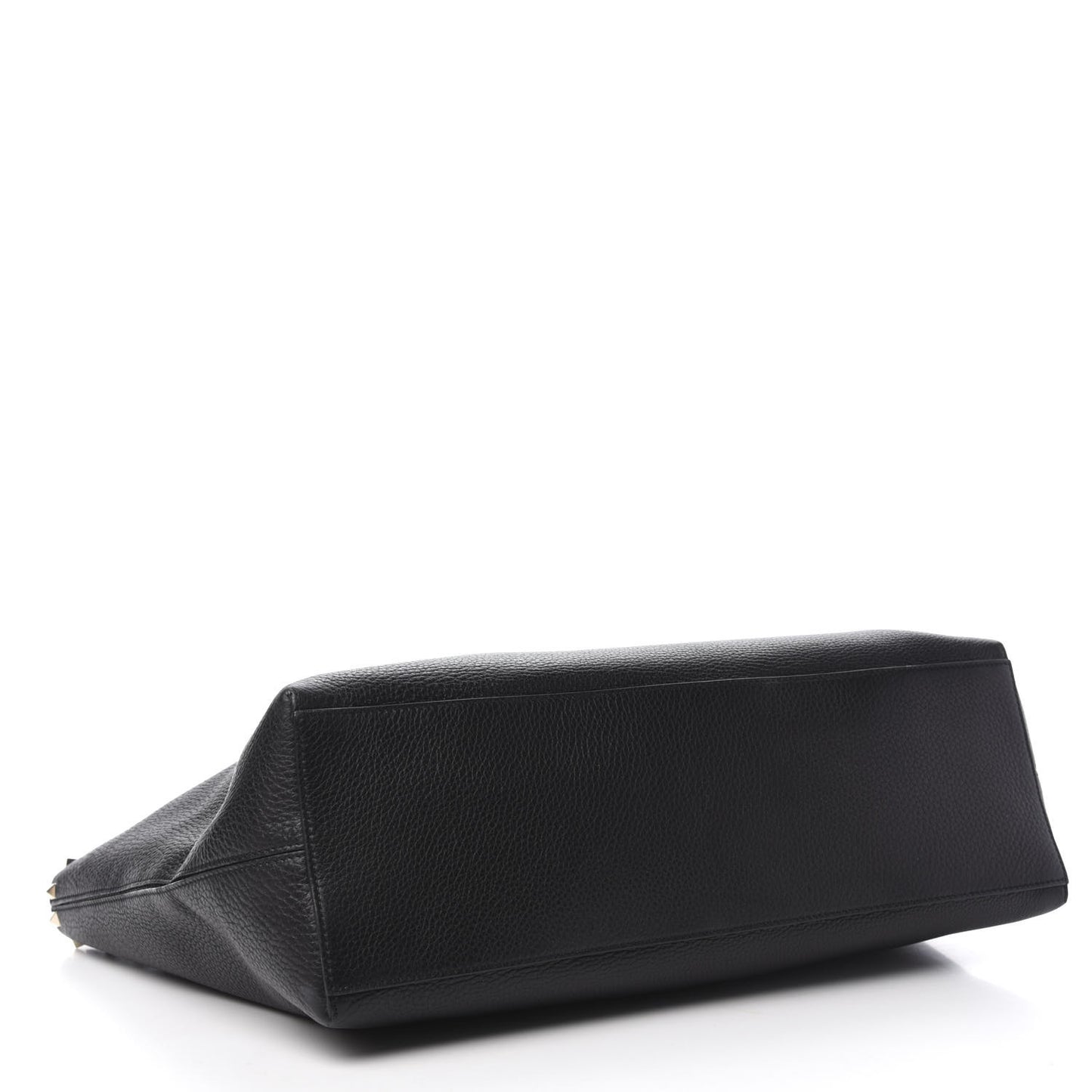 Grained Calfskin Rockstud Shoulder Tote Black