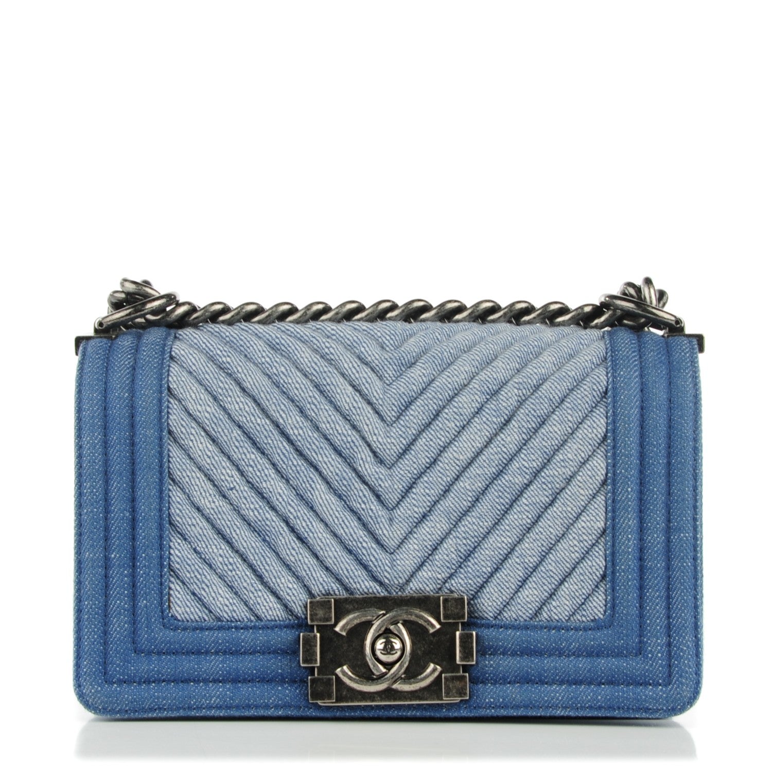Chanel Denim Chevron Small Boy Flap Blue 1 of 7
