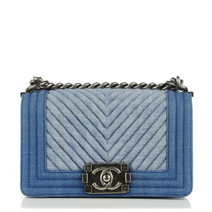Chanel Denim Chevron Small Boy Flap Blue 1 of 7