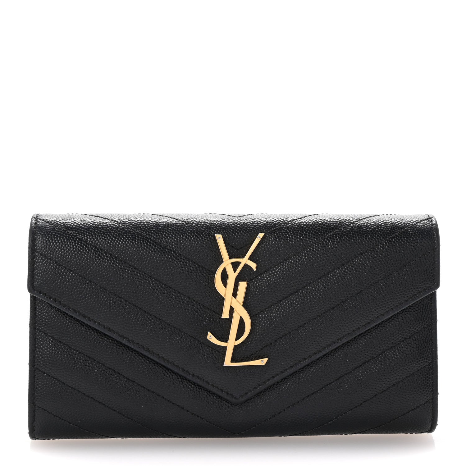 Saint Laurent Grain De Poudre Matelasse Chevron Monogram Flap Wallet Black 1 of 7