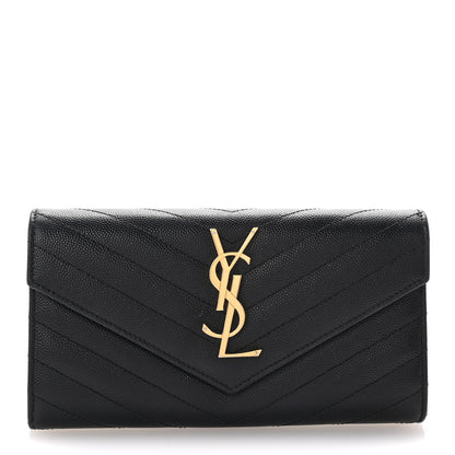 Saint Laurent Grain De Poudre Matelasse Chevron Monogram Flap Wallet Black 1 of 7