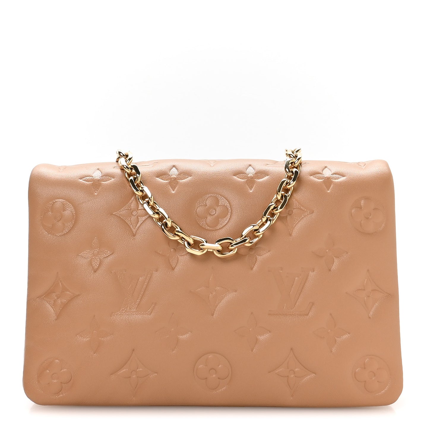 Lambskin Embossed Monogram Pochette Coussin Camel
