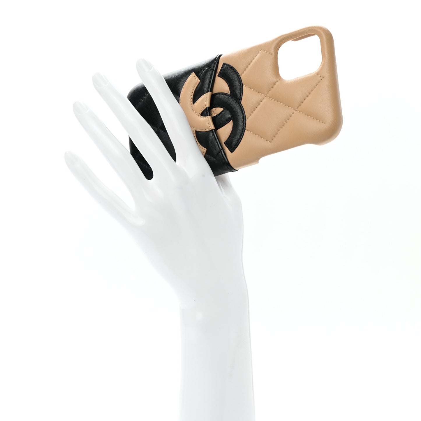 Lambskin Quilted CC iPhone XI Case Beige Black