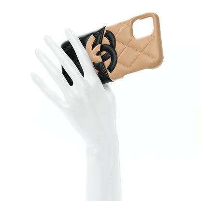 Chanel Lambskin Quilted CC iPhone XI Case Beige Black 2 of 8