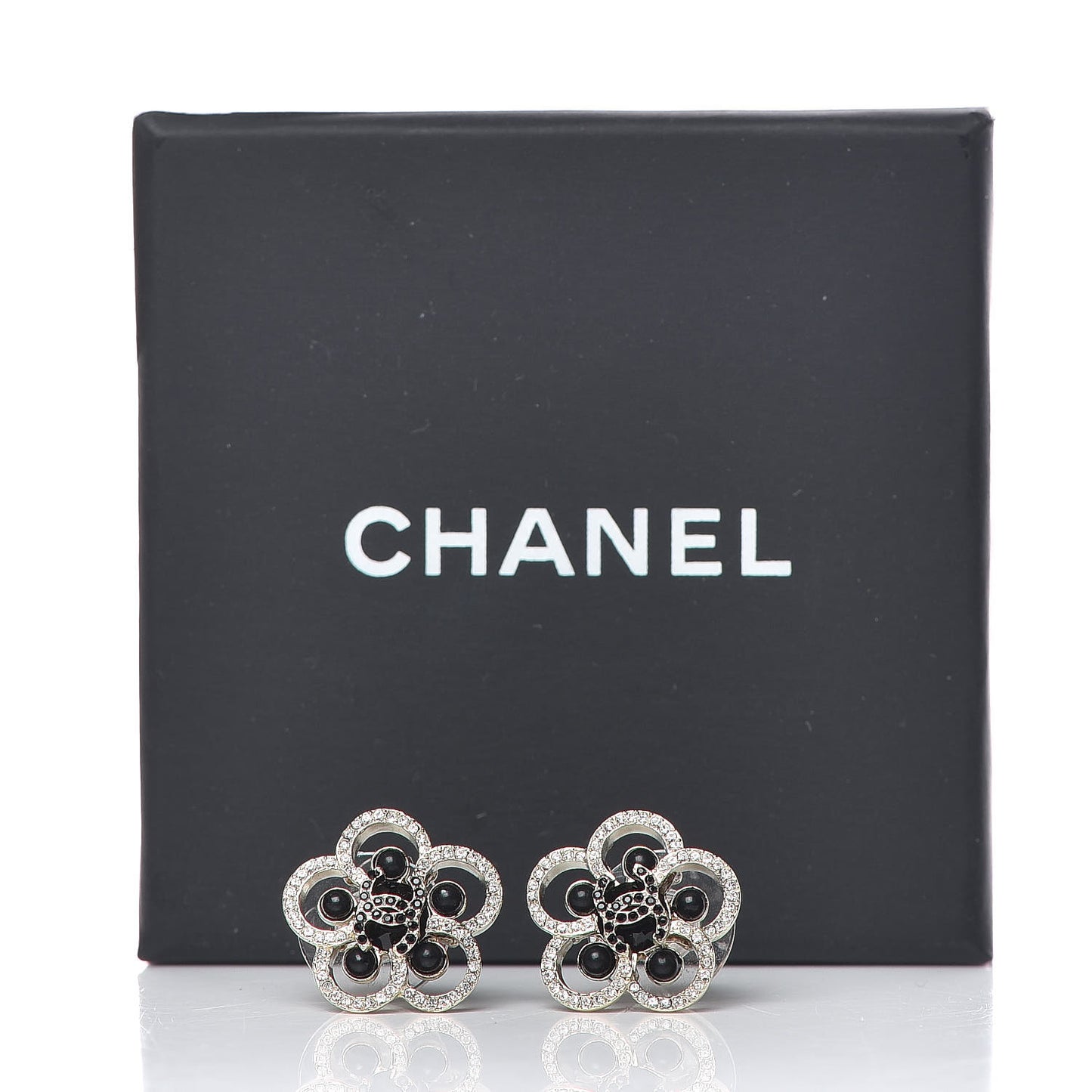 Crystal CC Camellia Earrings Black Gold