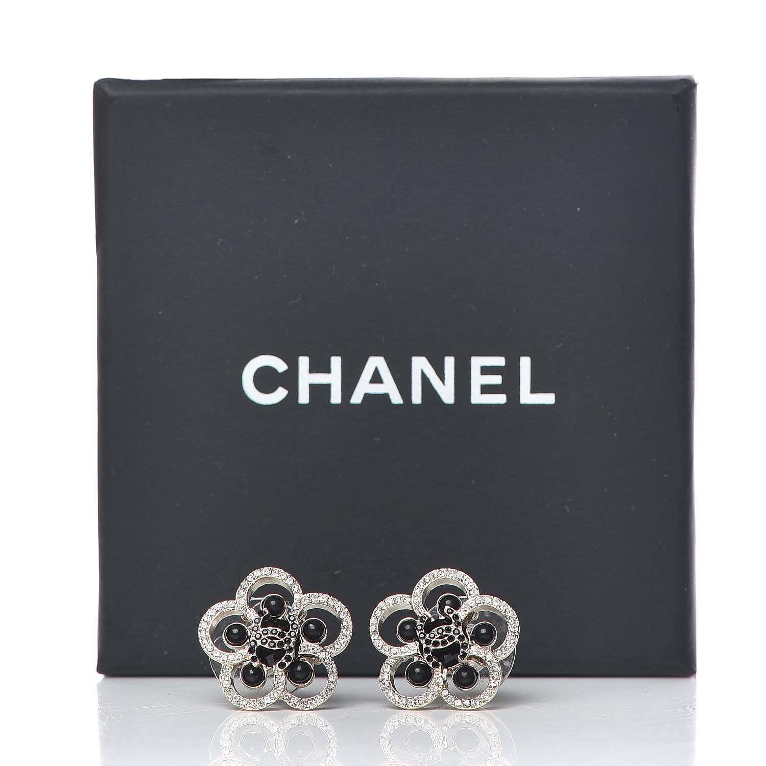 Chanel Crystal CC Camellia Earrings Black Gold 5 of 5