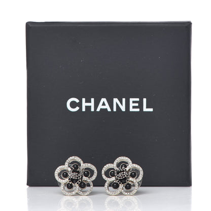 Chanel Crystal CC Camellia Earrings Black Gold 5 of 5