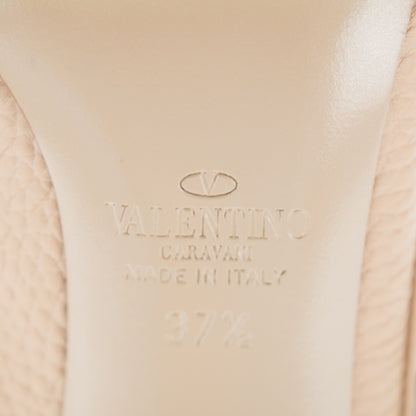 Valentino Garavani Pebbled Calfskin Rockstud Ankle Strap 100mm Pumps 37.5 Camel Rose 6 of 7