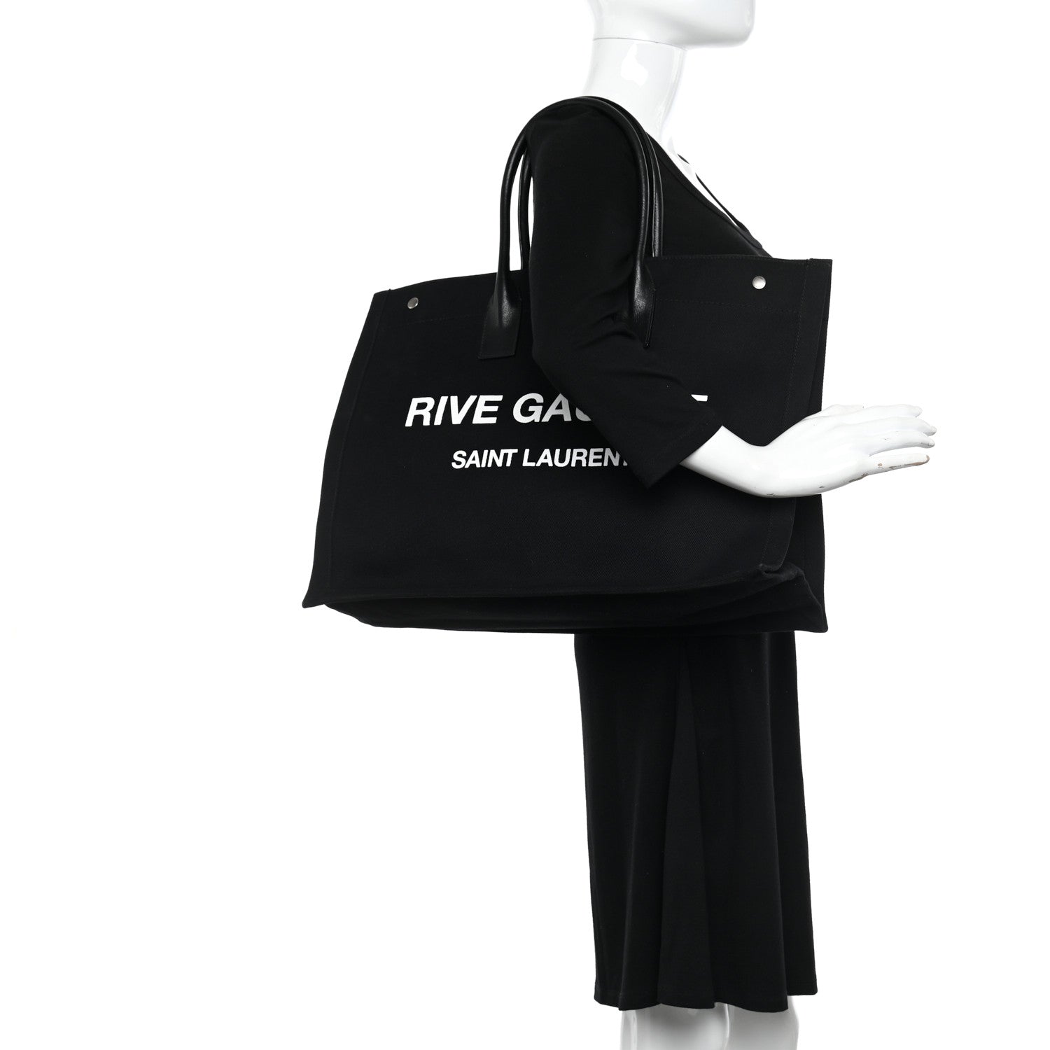 Saint Laurent Linen Calfskin Rive Gauche Tote Black 2 of 10