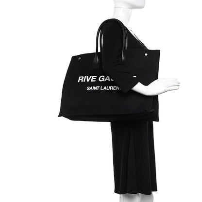 Saint Laurent Linen Calfskin Rive Gauche Tote Black 2 of 10