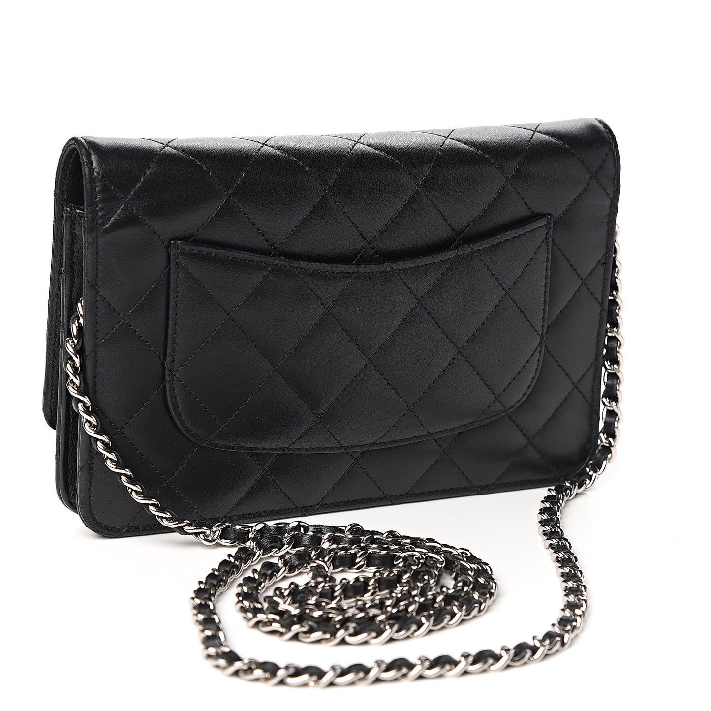 Lambskin Quilted Wallet On Chain WOC Black